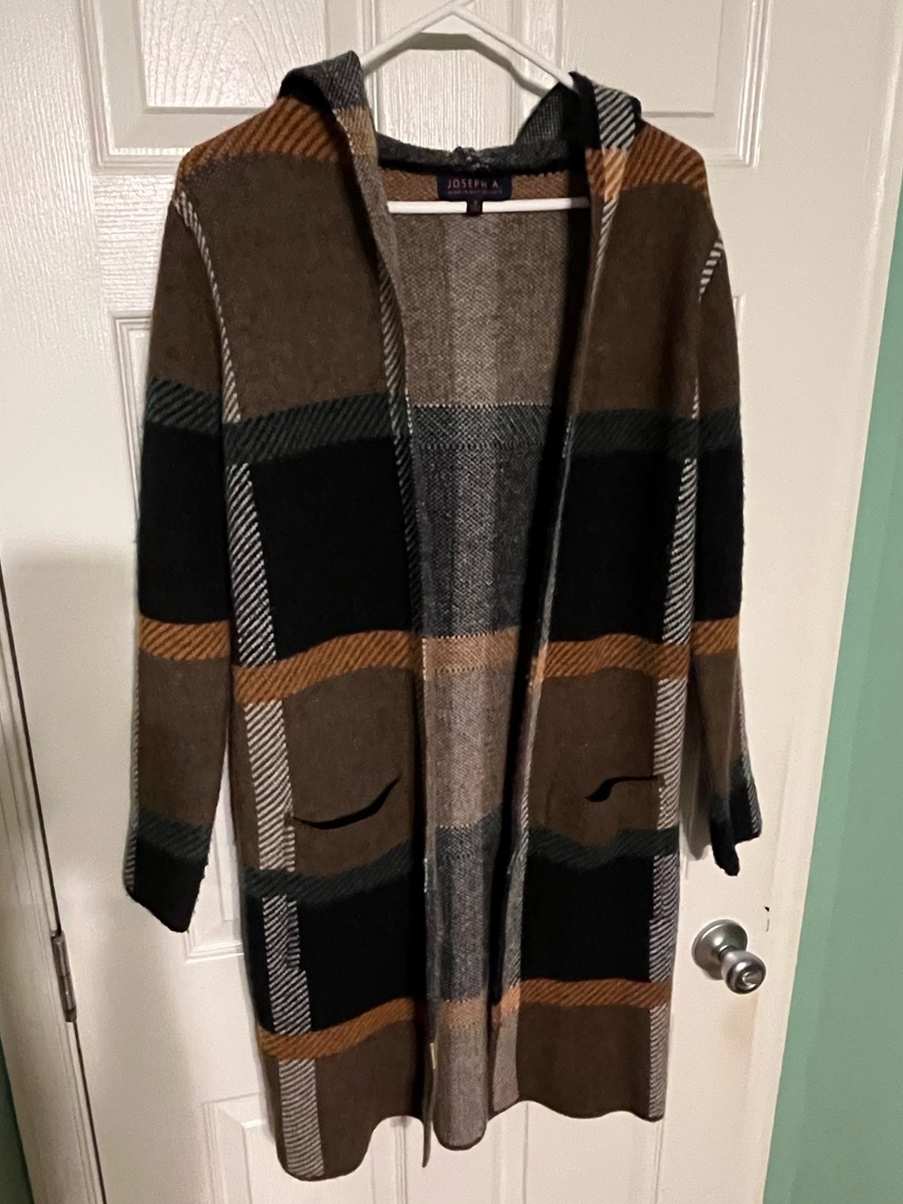 JOSEPH A. Hooded Open Plaid Cardigan Brown - Size S